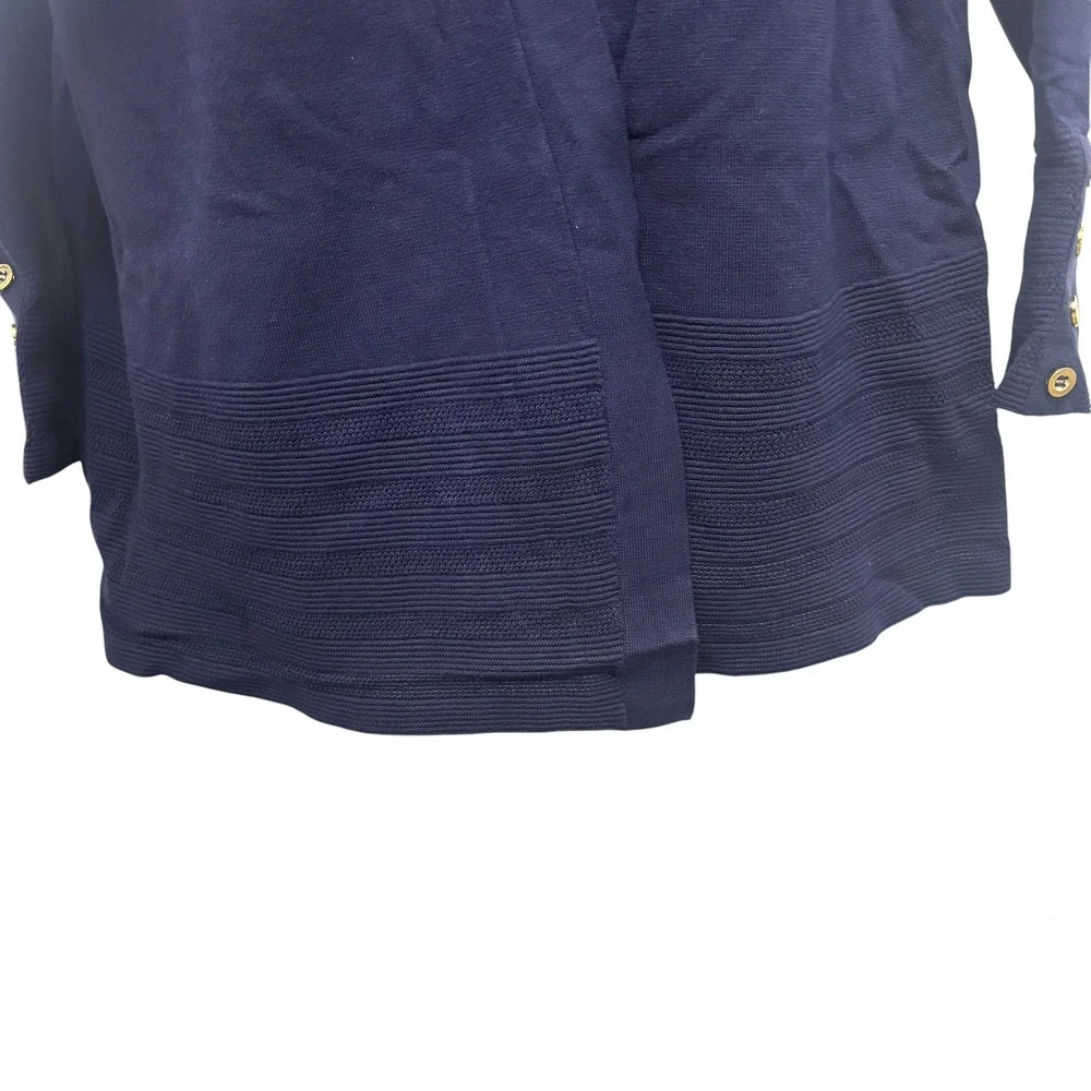 Charter Club Womens Navy Blue Open Front‎ Cardigan Gold Button Cuff Sweater M